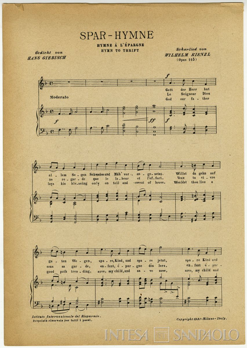 Giebisch-Kienzl, Inno del risparmio, 1931 (spartito)