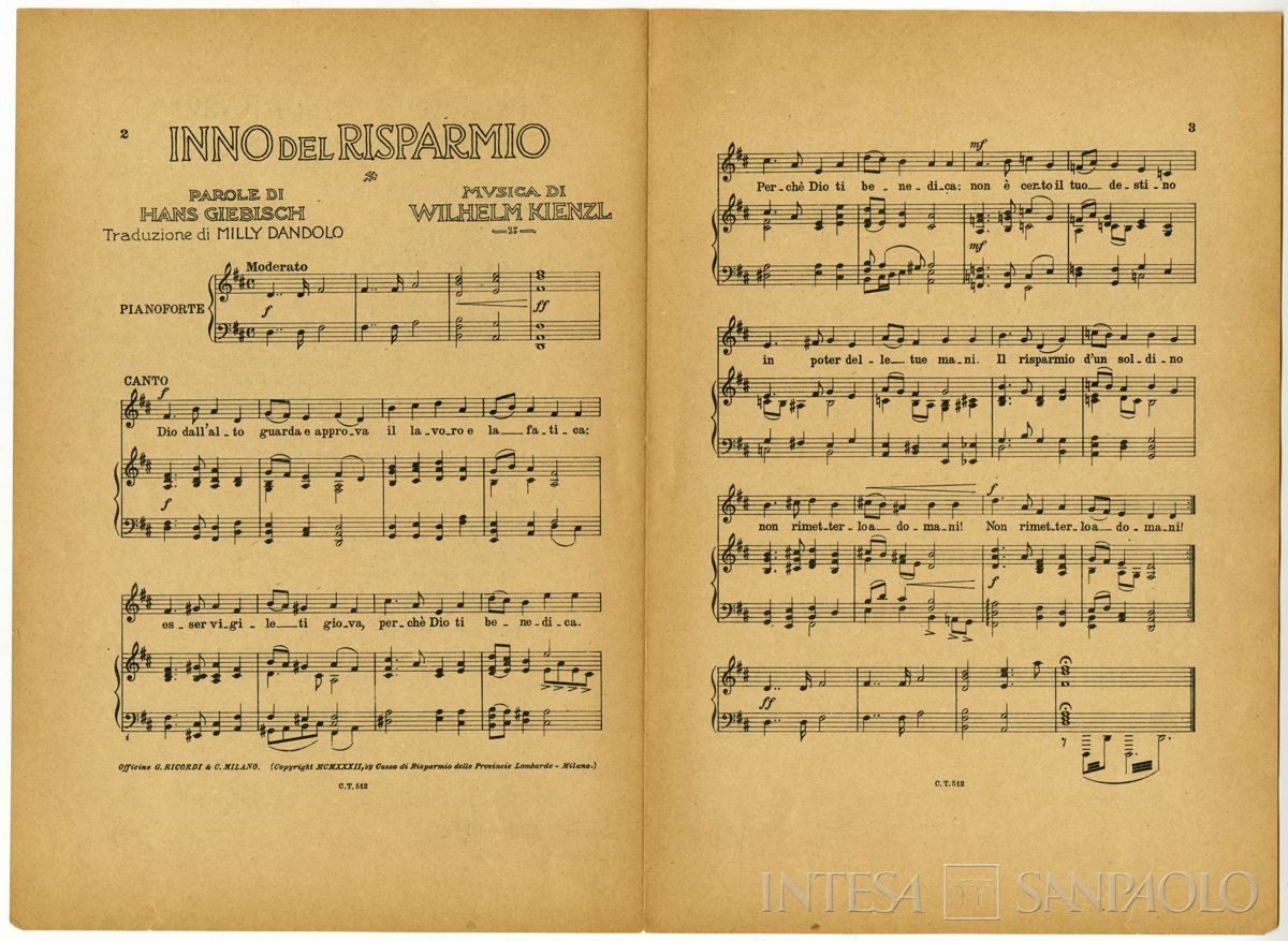 Cariplo, Inno del risparmio, 1932 (spartito)