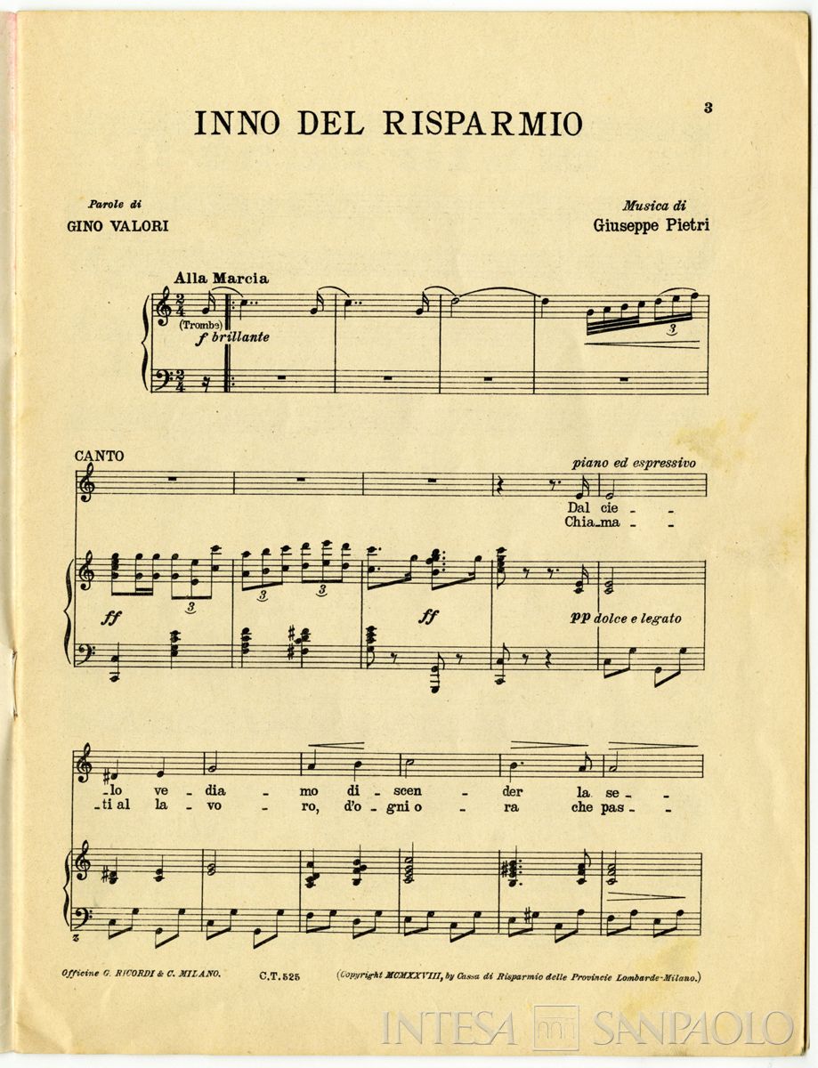 Cariplo, Inno del risparmio, 1933 (spartito)