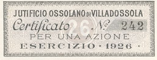 Jutificio Ossolano SA, certificato azionario al portatore - dettaglio