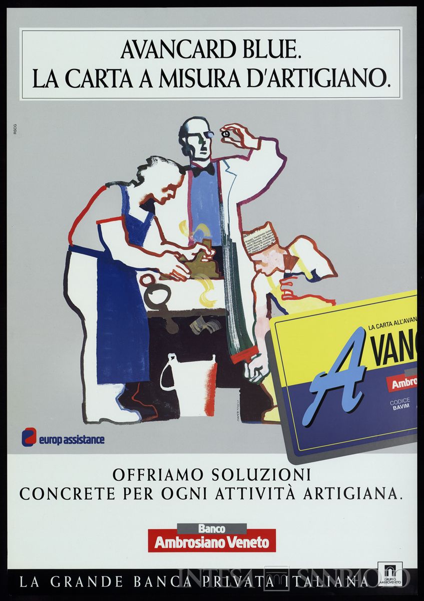 BAV - GRUPPO AMBROVENETO, manifesto pubblicitario per "Avancard Blu", la carta di credito per Artigiani, 1993