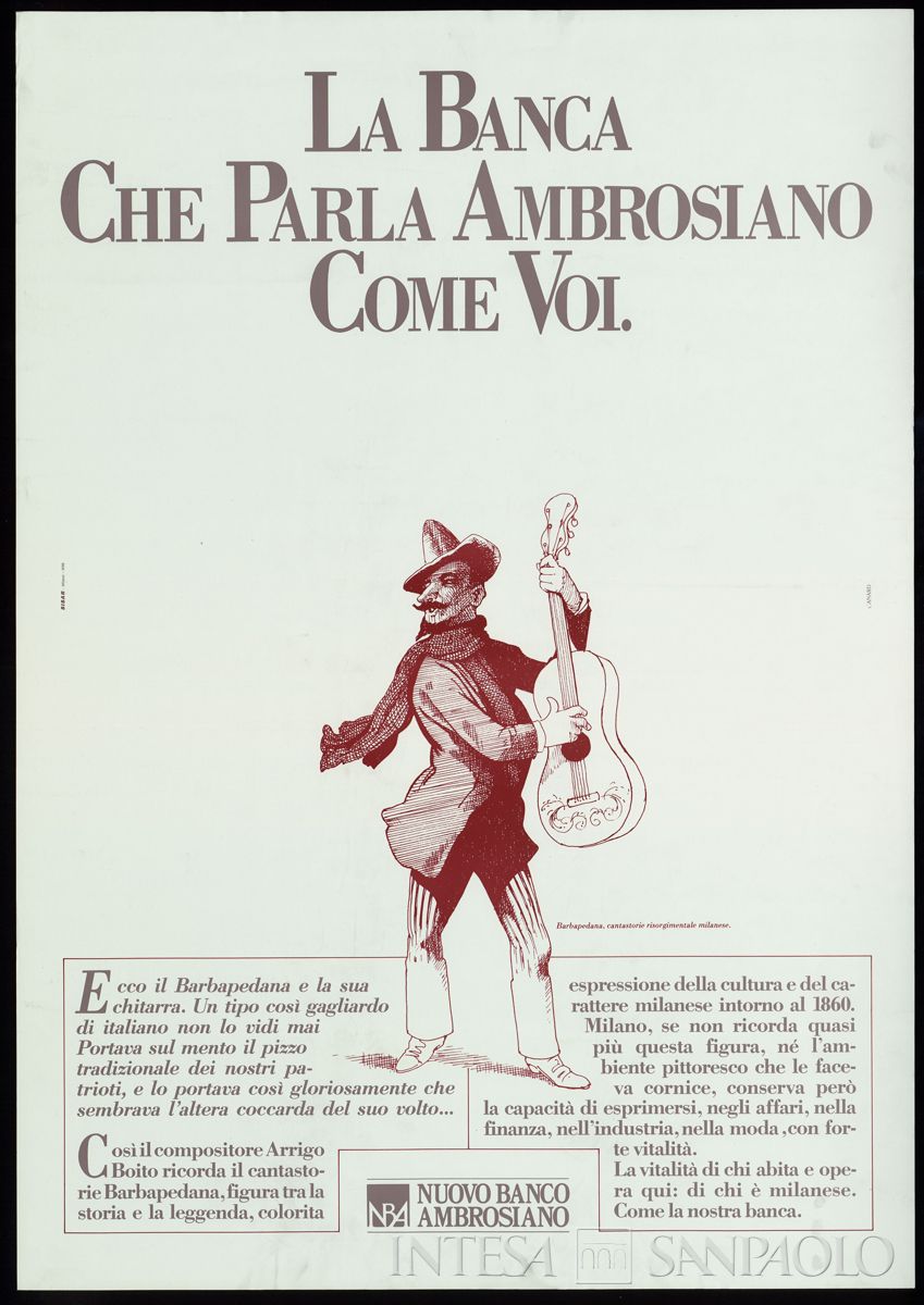 NBA, Manifesto pubblicitario dell'immagine aziendale, con ritratto del Barbapedana, 1986