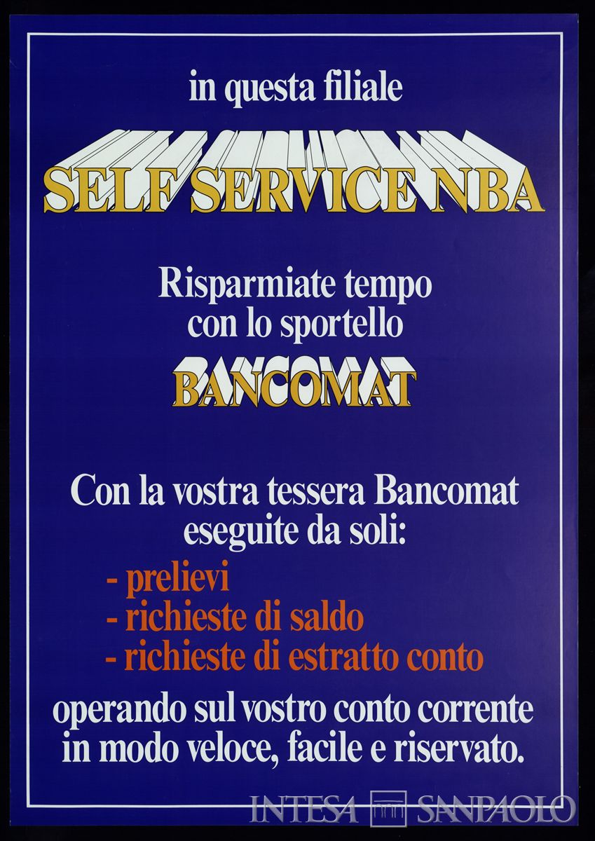 Manifesto pubblicitario del servizio Self Service NBA, presso le filiali, 1988