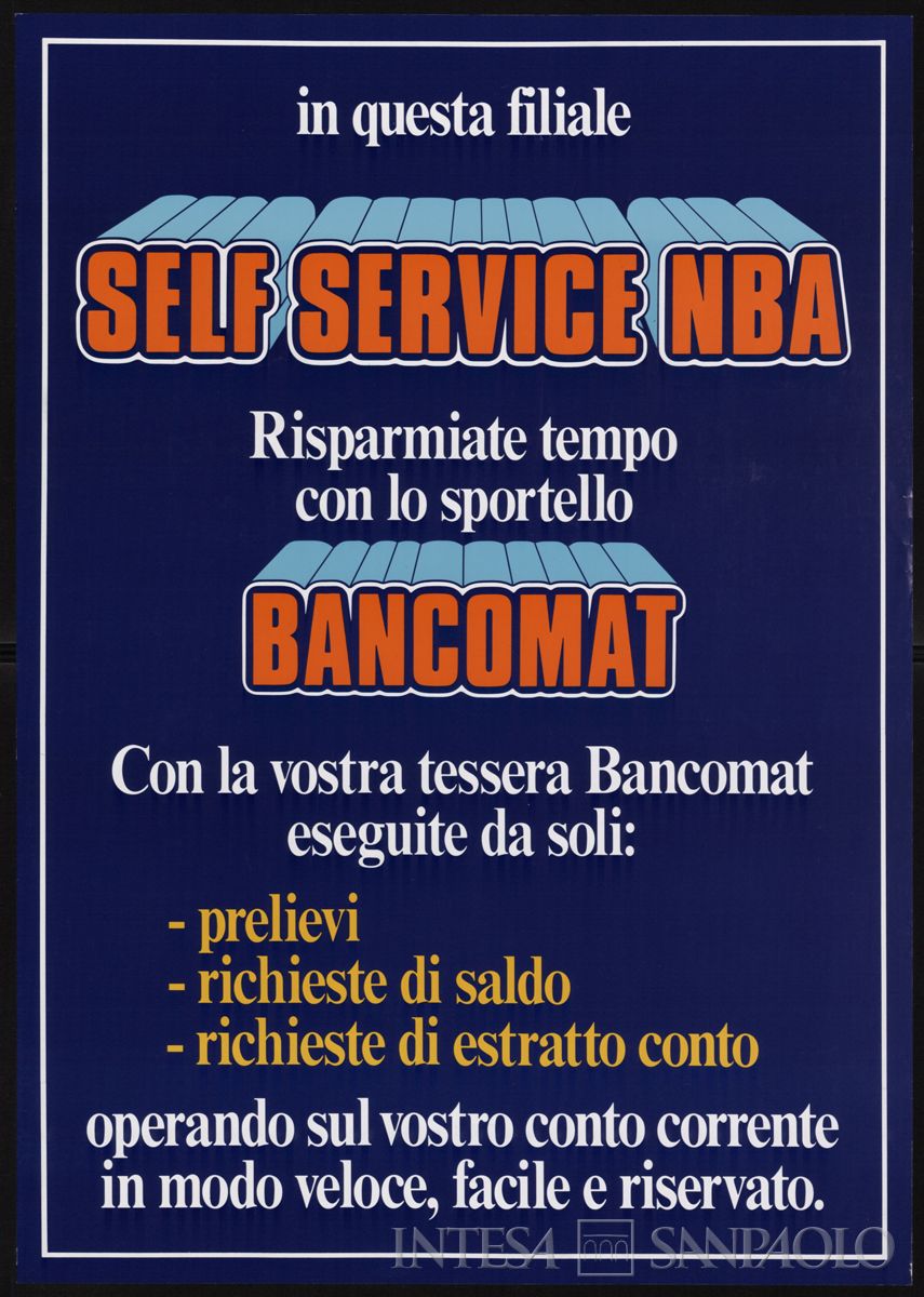Manifesto pubblicitario del servizio Self Service NBA, presso le filiali, 1988