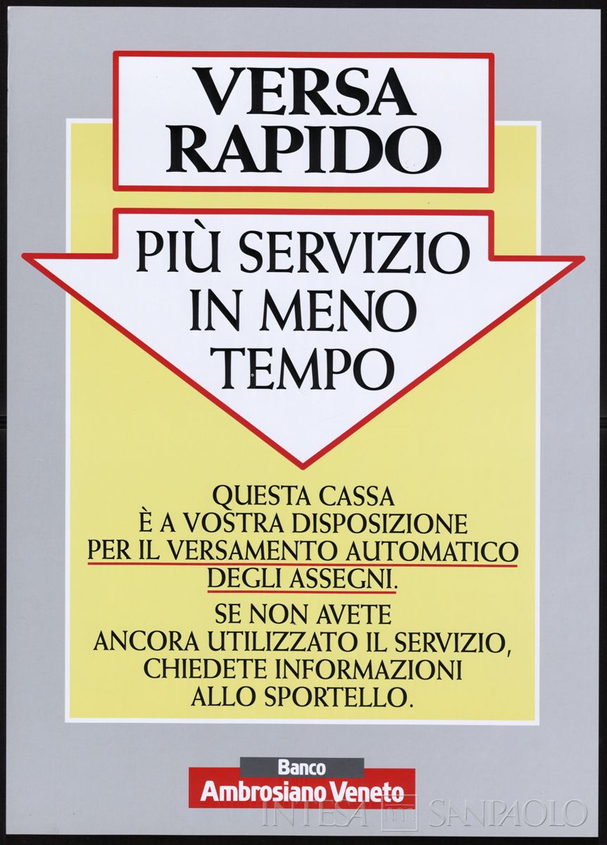 BAV, manifesto pubblicitario per il servizio di versamento automatico degli assegni, 1993