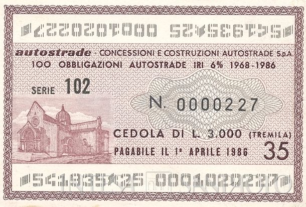 Autostrade Concessioni e costruzioni autostrade SpA, certificati obbligazionari Autostrade IRI al 6% - dettaglio a