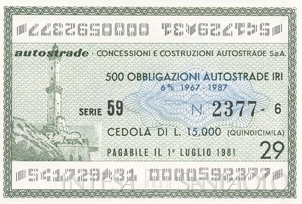 Autostrade Concessioni e costruzioni autostrade SpA, certificati obbligazionari Autostrade IRI al 6% - dettaglio b