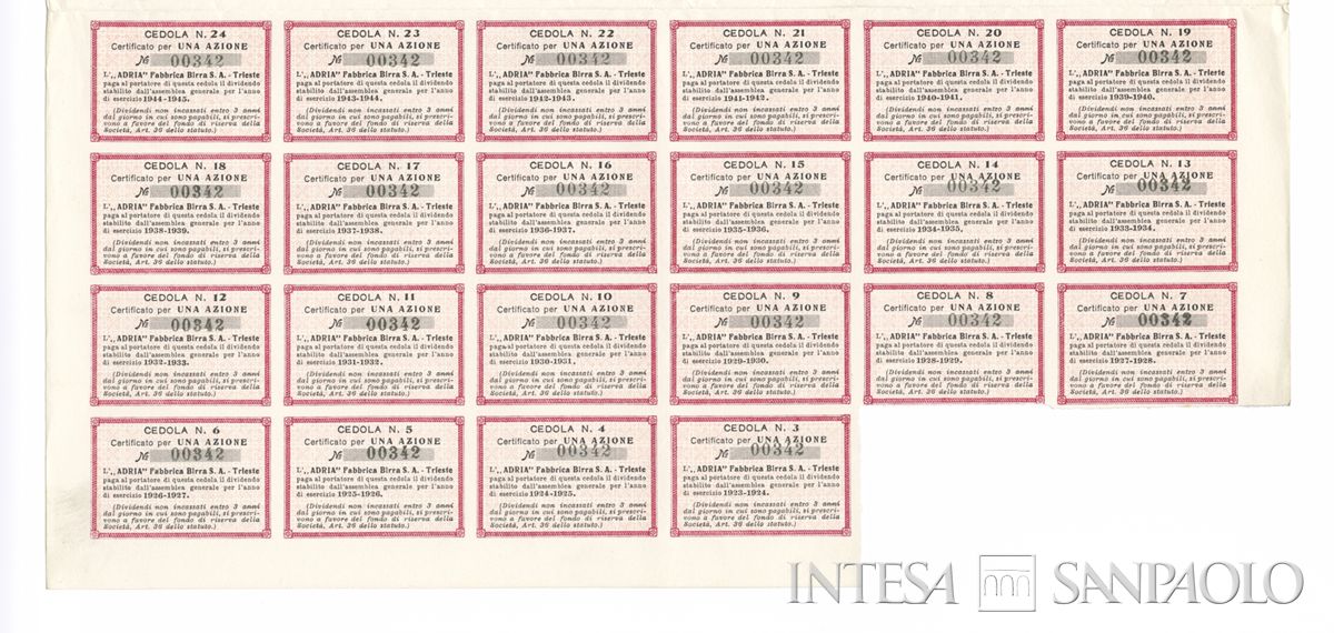Adria Fabbrica di birra SA, certificato azionario - 1a recto