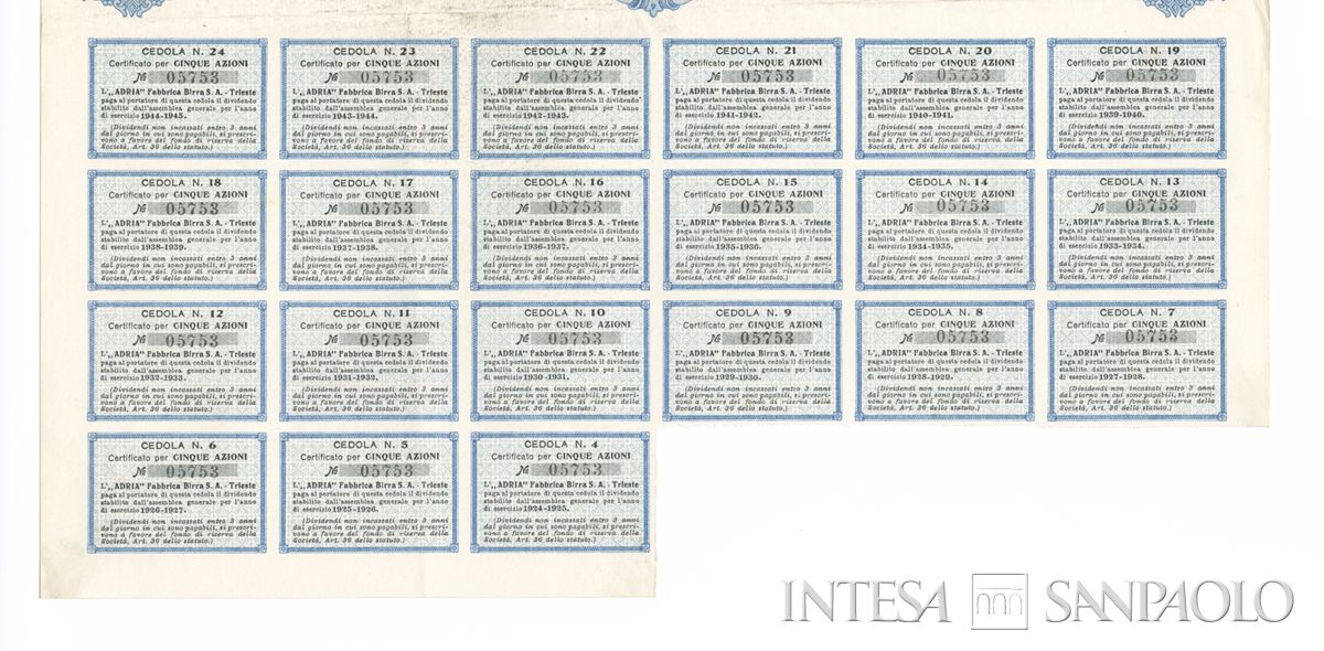 Adria Fabbrica di birra SA, certificato azionario - 1b recto