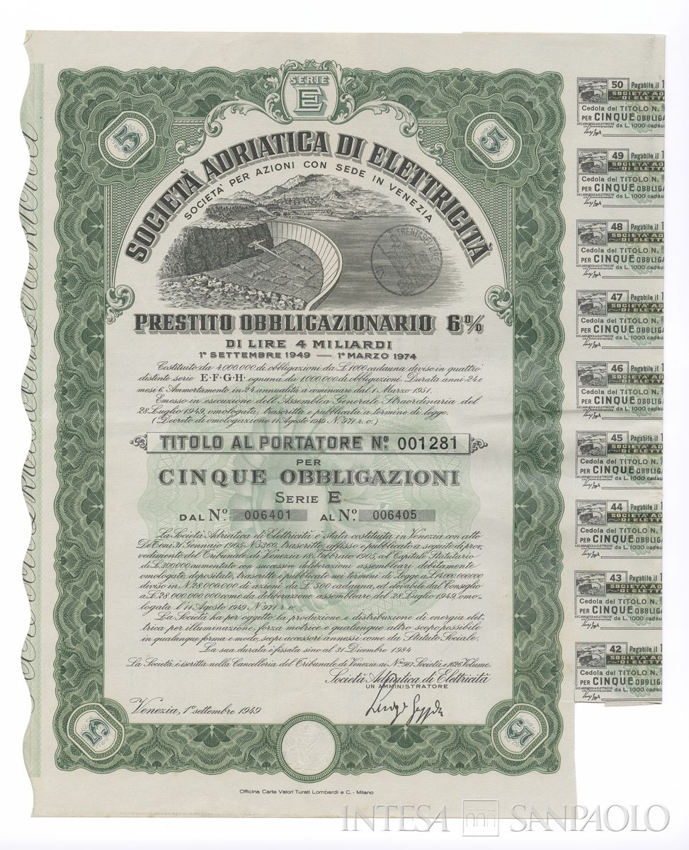 Adriatica di elettricità SpA, certificati obbligazionari al portatore - recto a