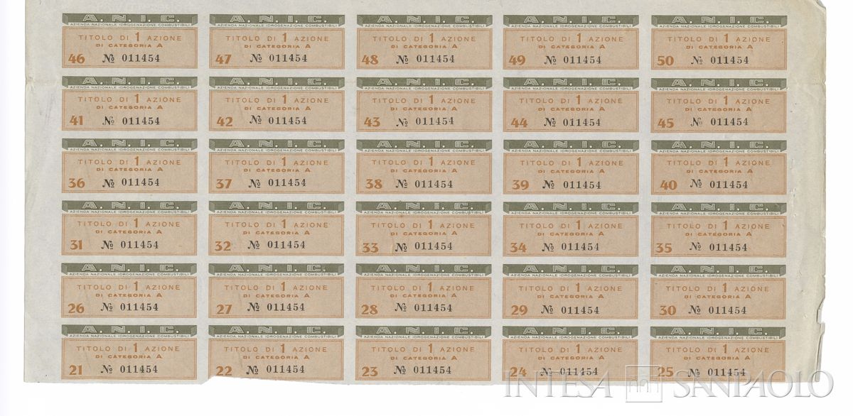 ANIC Azienda nazionale idrogenazione combustibili SA, certificato azionario di categoria A al portatore - recto