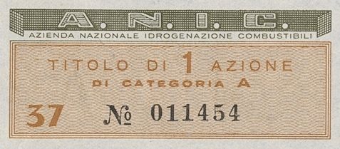 ANIC Azienda nazionale idrogenazione combustibili SA, certificato azionario di categoria A al portatore - dettaglio