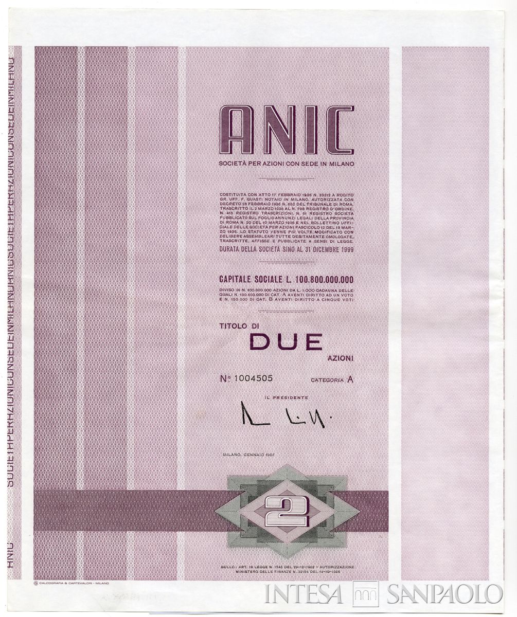 ANIC Azienda nazionale idrogenazione combustibili SpA, certificato azionario di categoria A al portatore - recto b