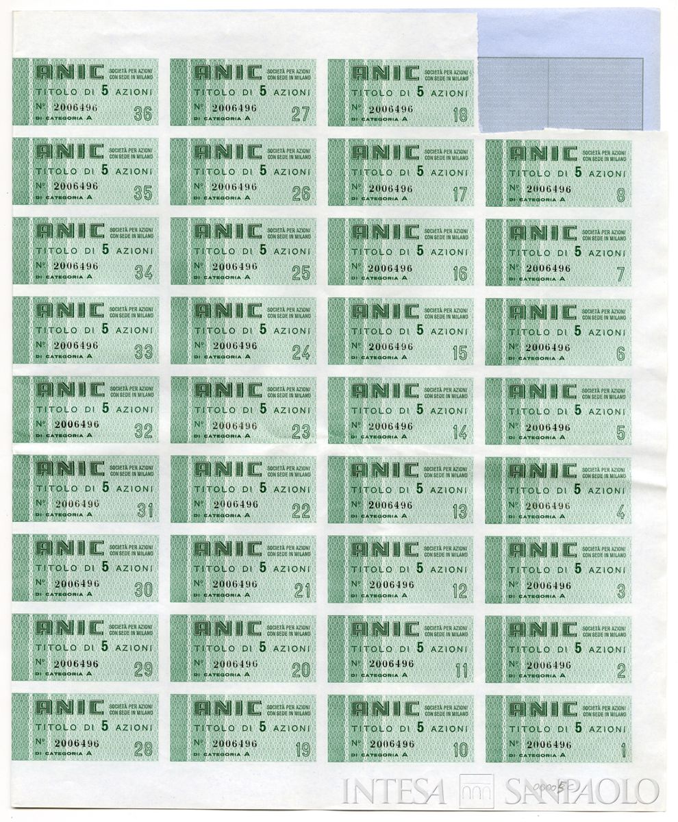 ANIC Azienda nazionale idrogenazione combustibili SpA, certificato azionario di categoria A al portatore - recto c