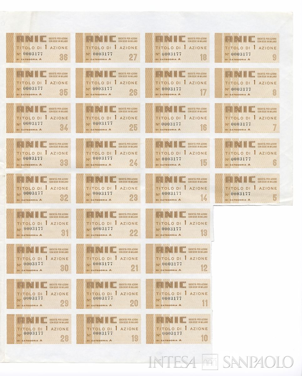 ANIC Azienda nazionale idrogenazione combustibili SpA, certificato azionario di categoria A al portatore - recto a