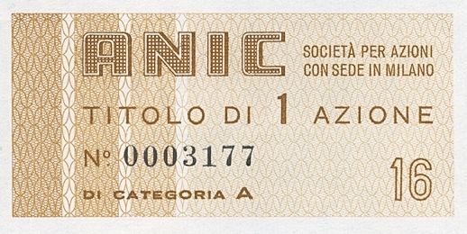 ANIC Azienda nazionale idrogenazione combustibili SpA, certificato azionario di categoria A al portatore - dettaglio a