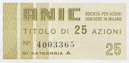 ANIC Azienda nazionale idrogenazione combustibili SpA, certificato azionario di categoria A al portatore - dettaglio e