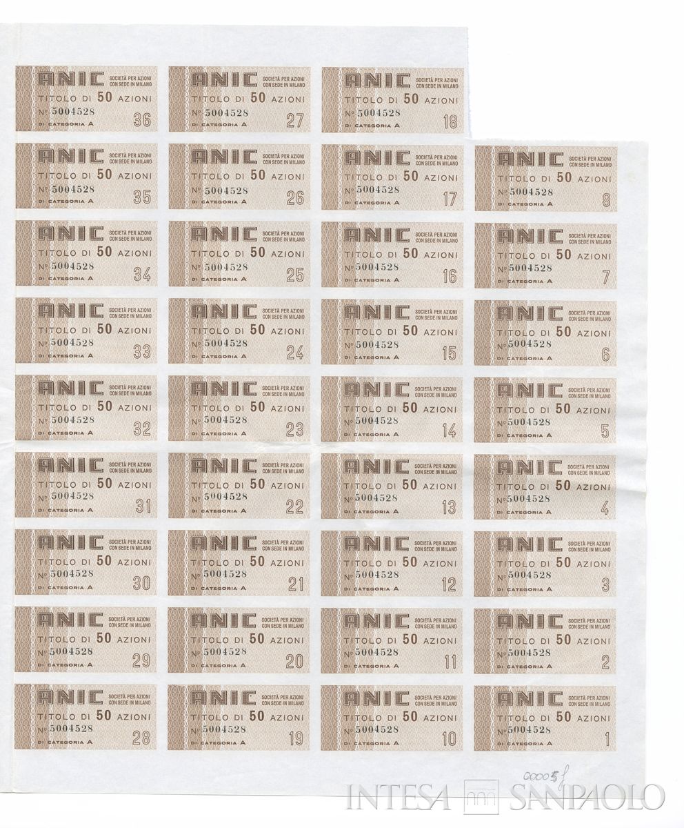 ANIC Azienda nazionale idrogenazione combustibili SpA, certificato azionario di categoria A al portatore - recto f