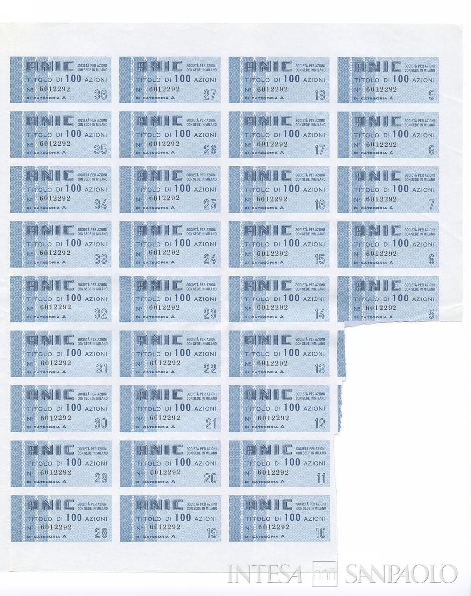 ANIC Azienda nazionale idrogenazione combustibili SpA, certificato azionario di categoria A al portatore - recto g