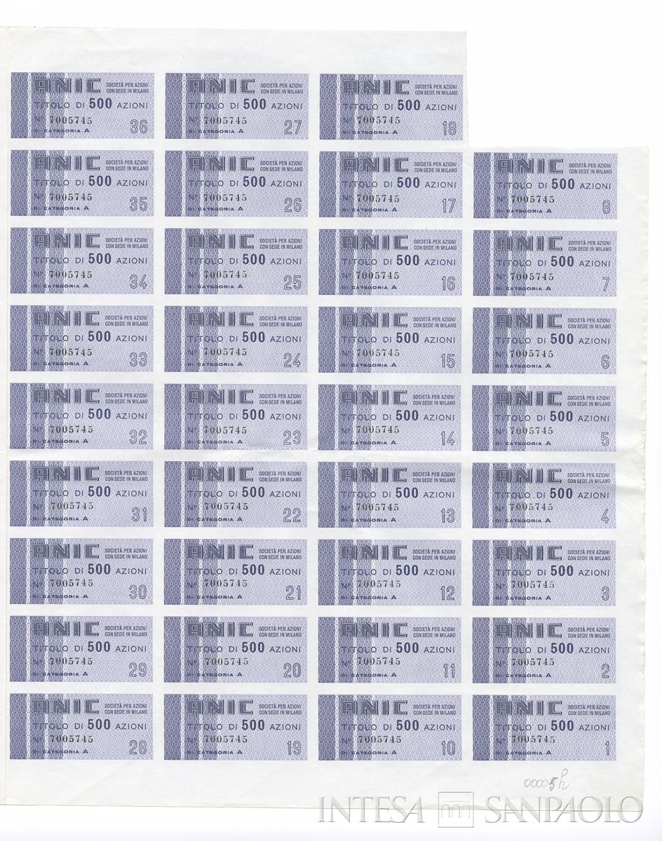 ANIC Azienda nazionale idrogenazione combustibili SpA, certificato azionario di categoria A al portatore - recto h