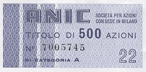 ANIC Azienda nazionale idrogenazione combustibili SpA, certificato azionario di categoria A al portatore - dettaglio h