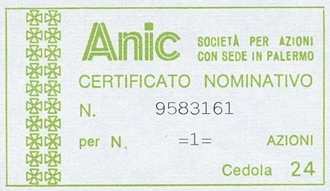 ANIC Azienda nazionale idrogenazione combustibili SpA, certificato azionario nominativo - dettaglio