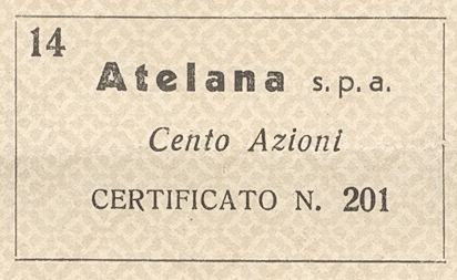 Atelana SpA, certificato azionario al portatore - dettaglio