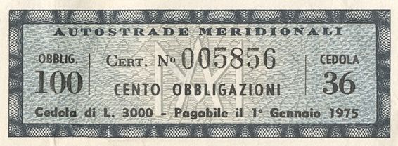 Autostrade Meridionali SpA, certificati obbligazionari al 6% al portatore - dettaglio