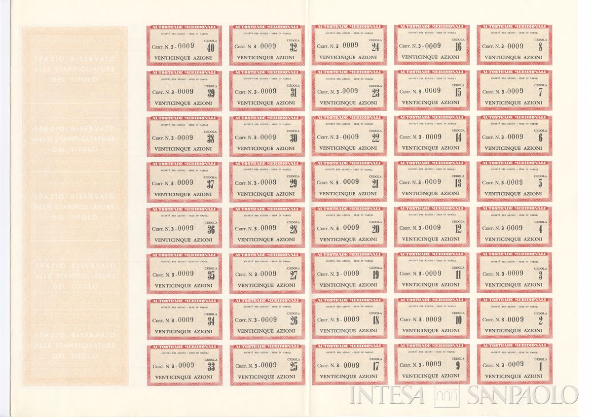 Autostrade Meridionali SpA, certificati azionari nominativi - b