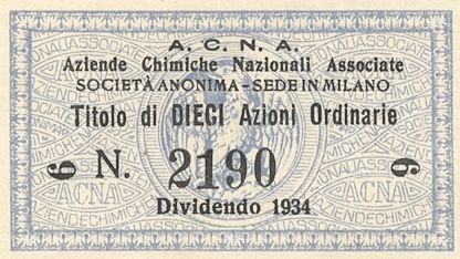 Aziende chimiche nazionali associate ACNA SA, certificati azionari ordinari al portatore - dettaglio a