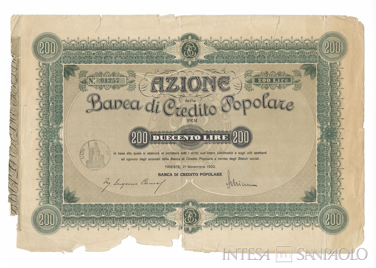 Banca di Credito Popolare, certificato azionario al portatore