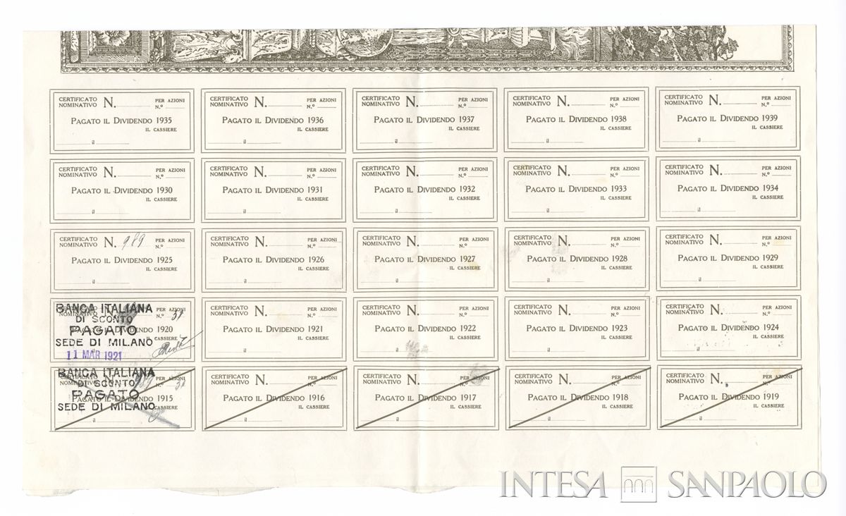 Banca Italiana di Sconto SA, certificato azionario nominativo - recto a