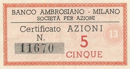 Banco Ambrosiano SpA, certificato azionario nominativo - dettaglio a