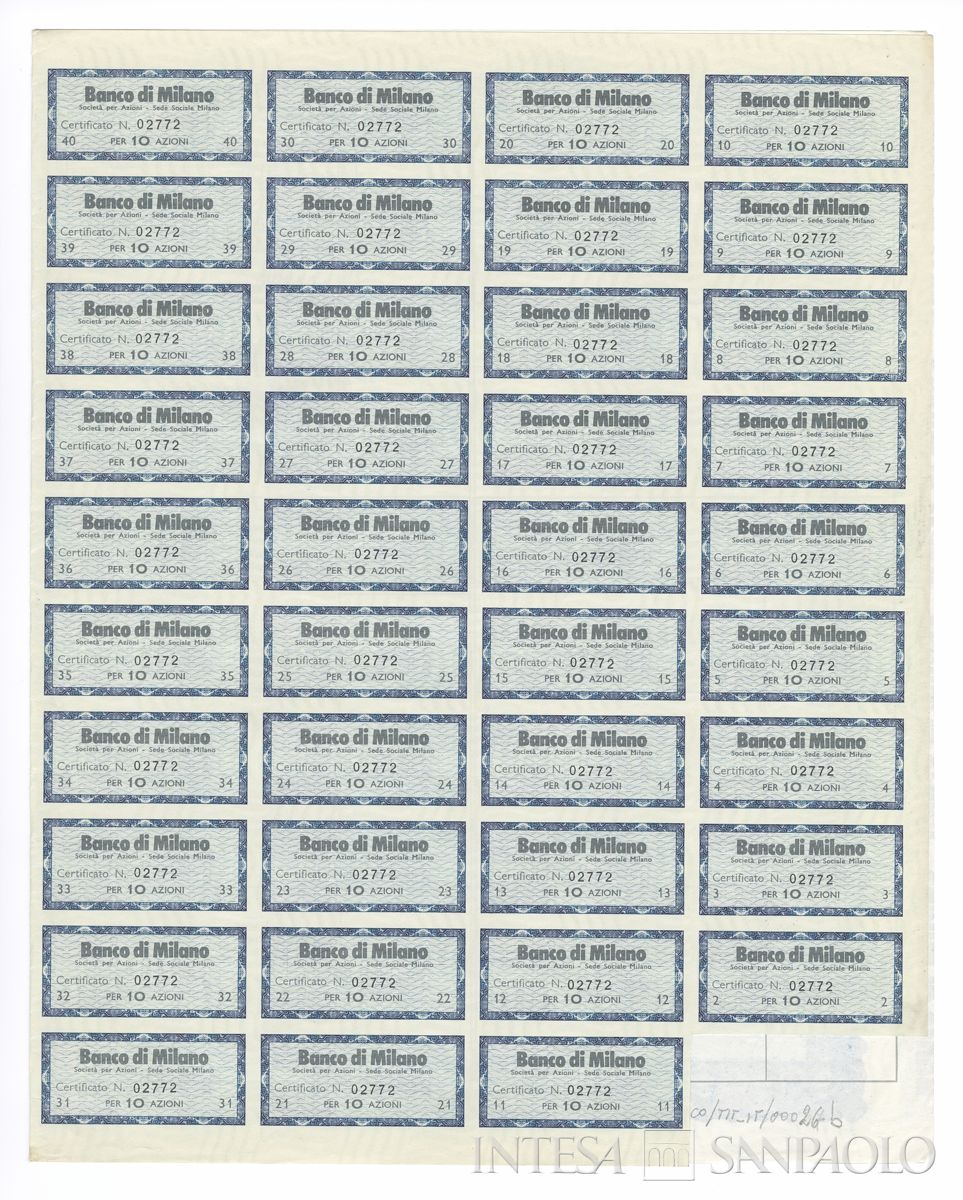 Banco di Milano SpA, certificati azionari nominativi - recto b