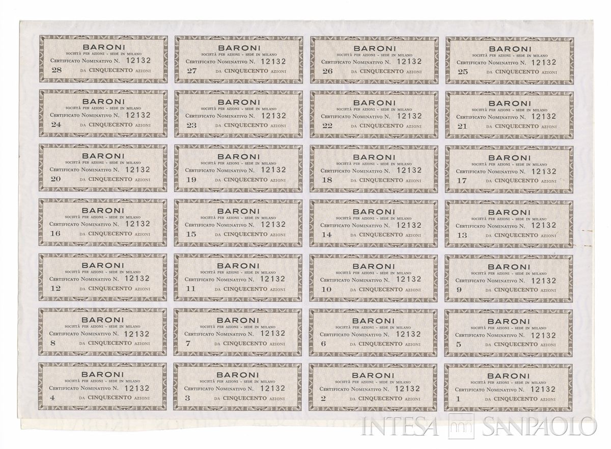 Baroni SpA, certificati azionari nominativi - recto b