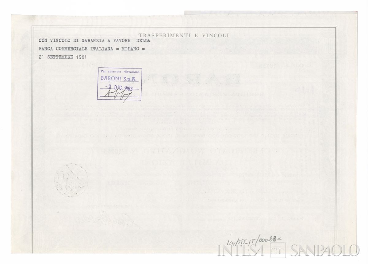 Baroni SpA, certificati azionari nominativi - verso c