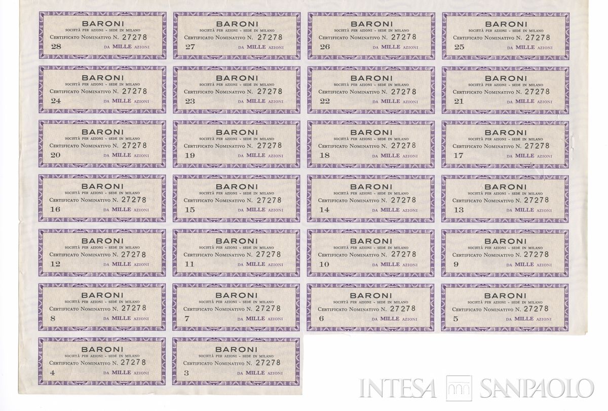 Baroni SpA, certificati azionari nominativi - recto f