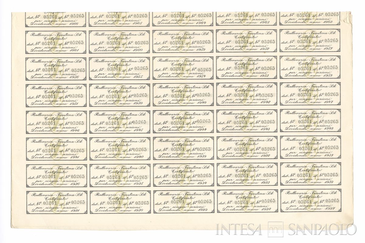 Bulloneria Triestina SA, certificato azionario al portatore - recto