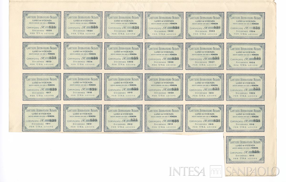 Cartiere Bernardino Rodari SA, certificato azionario al portatore - recto