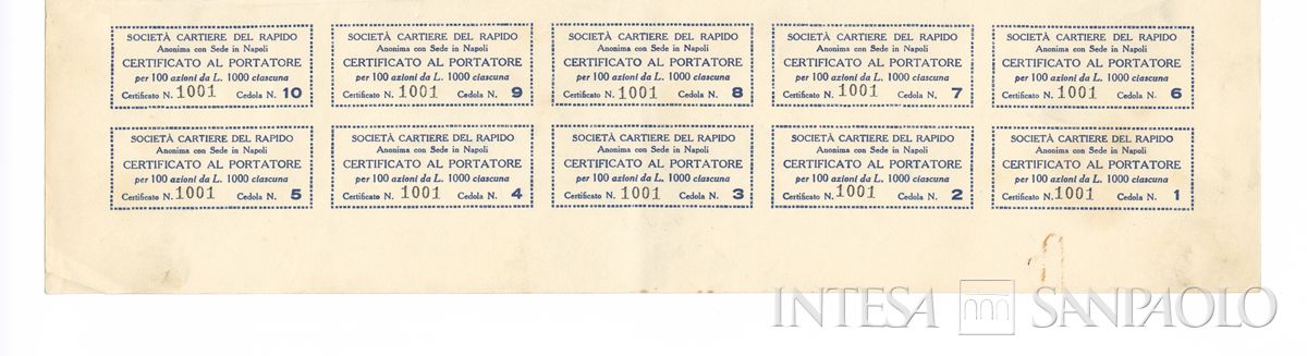 Cartiere del Rapido SA, certificato azionario al portatore - recto