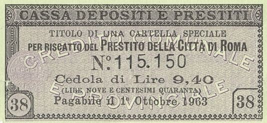 Cassa dei depositi e dei prestiti della Città di Roma, cartella speciale di credito al portatore - dettaglio