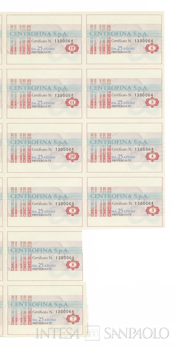 Centrofina SpA, certificato azionario nominativo - recto