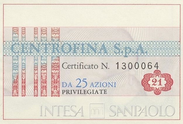 Centrofina SpA, certificato azionario nominativo - dettaglio