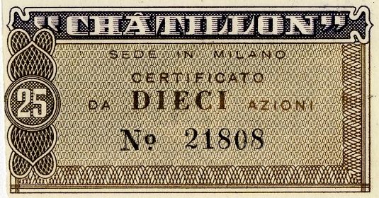 Châtillon Società anonima italiana per le fibre tessili artificiali SpA, certificati azionari di categoria A al portatore - dettaglio