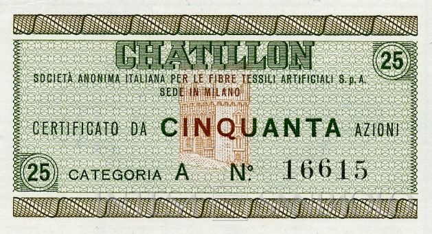 Châtillon Società anonima italiana per le fibre tessili artificiali SpA, certificati azionari di categoria A al portatore - dettaglio c