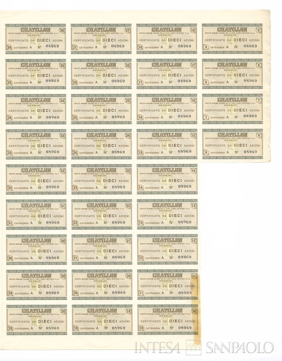 Châtillon Società anonima italiana per le fibre tessili artificiali SpA, certificati azionari di categoria A al portatore - recto a