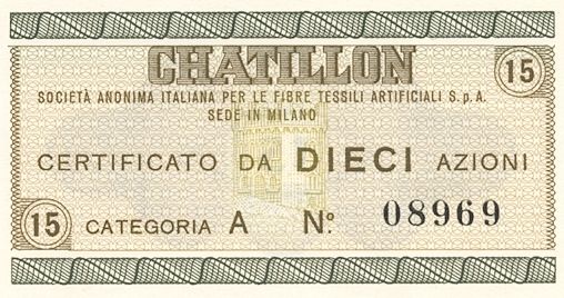 Châtillon Società anonima italiana per le fibre tessili artificiali SpA, certificati azionari di categoria A al portatore - dettaglio a