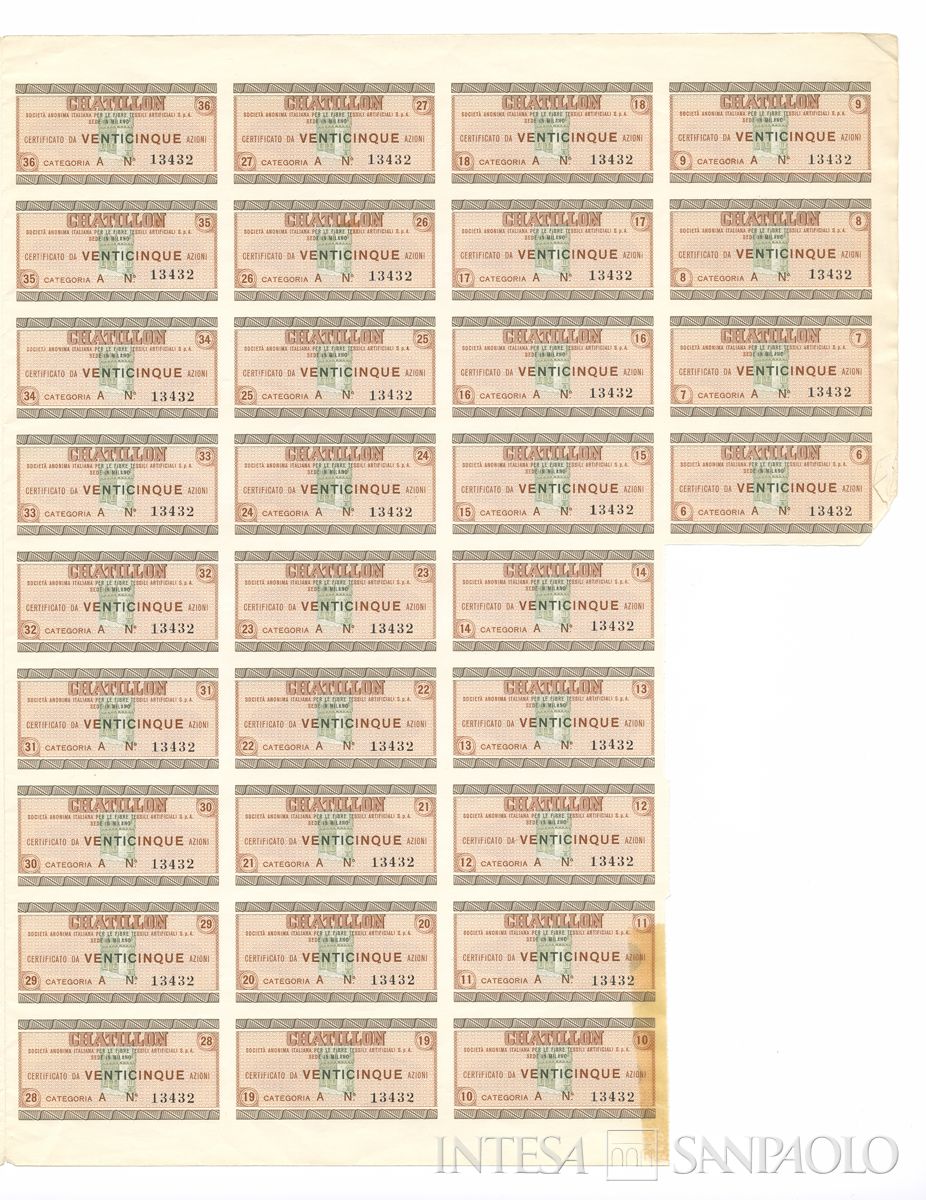 Châtillon Società anonima italiana per le fibre tessili artificiali SpA, certificati azionari di categoria A al portatore - recto b