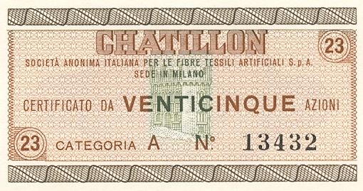 Châtillon Società anonima italiana per le fibre tessili artificiali SpA, certificati azionari di categoria A al portatore - dettaglio b