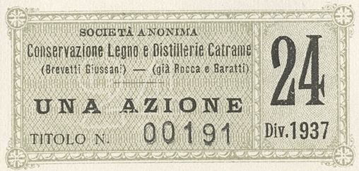 Conservazione legno e distillerie catrame, certificato azionario al portatore - dettaglio